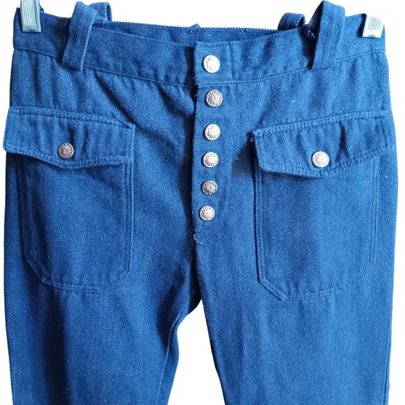 26x30 Vintage 70's Bobby Brooks High-Waist Flared Denim Jeans Snap Fly Hippie - Picture 2 of 8